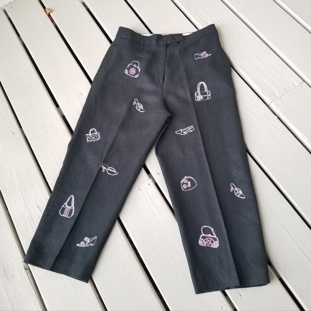 CUTE 10p shoes/purses Linen black capris